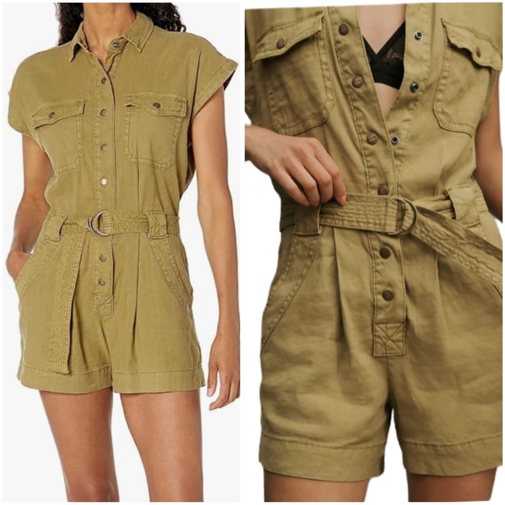 Current/Elliott NWT Linen-Blend The Lynwood Khaki Utility Romper